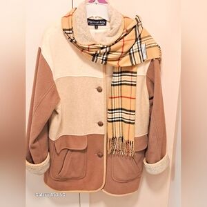 HERMAN KAY Vintage Women's Two-Tone Jacket - Cream and Brown Wool Blend Coat.